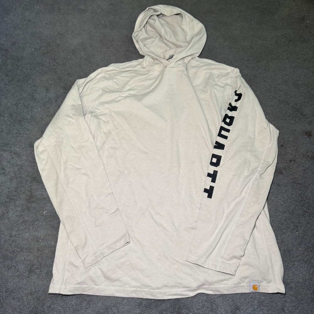 Carhartt Force Mens Relaxed Fit Hooded Long Sleeve Shirt Beige Cream Graphic L